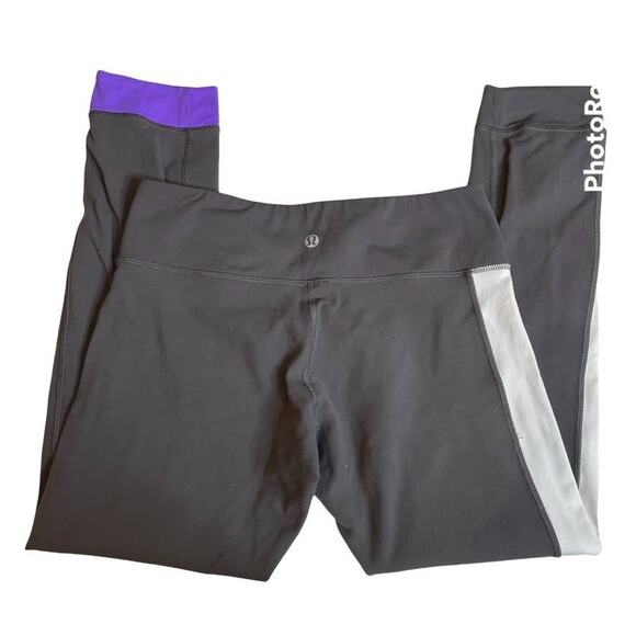 LULULEMON Amped Crop Yoga Workout Pants Crapri Soot Light White Power Purple 6 - Picture 5 of 7